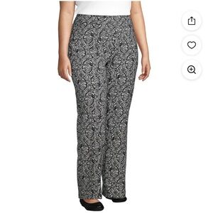 Lands’ End Black and White Starfish Mid Rise Straight Leg Pull On Pants